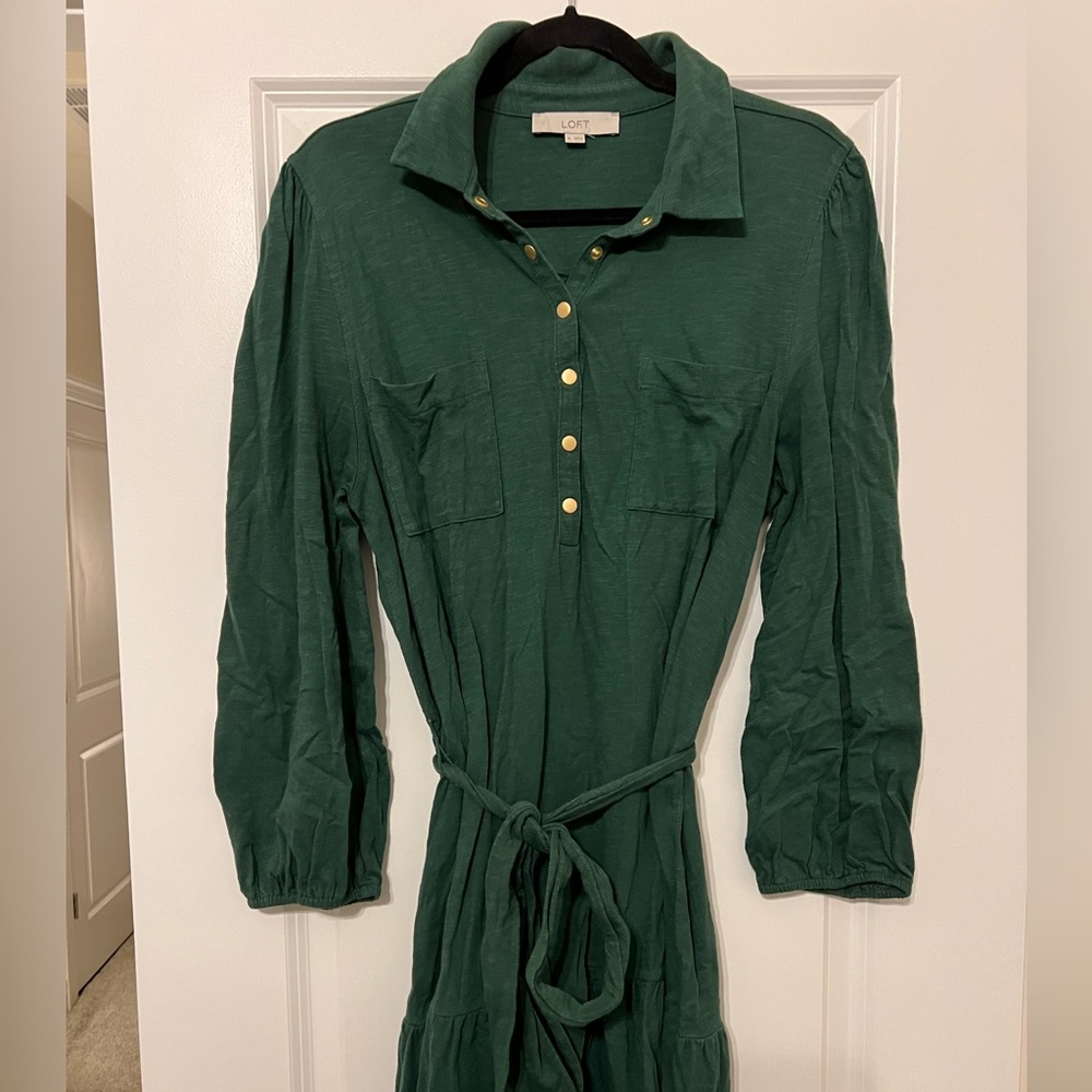 LOFT Forest Green Long Sleeve Dress